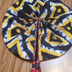 Stylish Yellow and Black Foral Print  Hand Fan